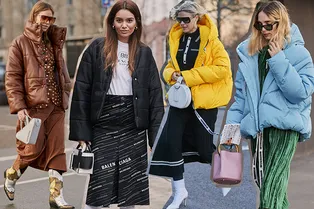 Как носить юбки и платья с пуховиками: 22 идеи от самых модных девушек