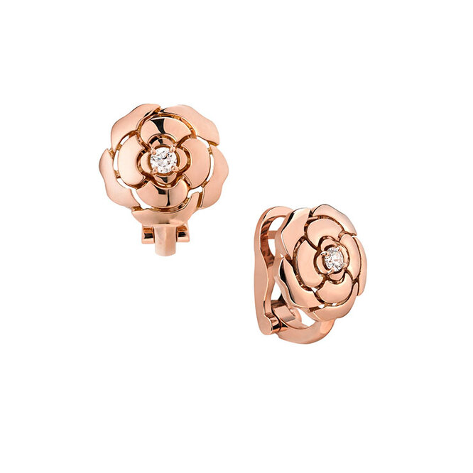 Ear studs in 18K pink gold with center diamonds