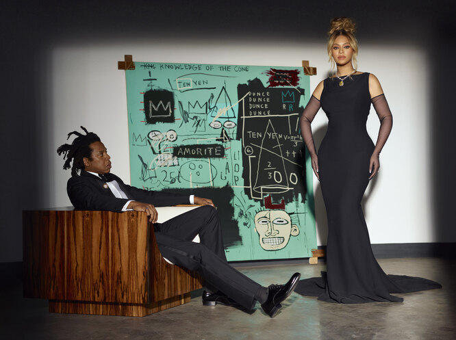 Бейонсе и Джей Зи на фоне ранее неизвестной картины Жан-Мишеля Баскии в рекламной кампании Tiffany & Co