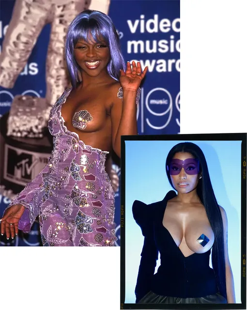 Lil' Kim на премии MTV VMA, 1999; Ники Минаж на показе Haider Ackermann осень-зима 2017 Lil' Kim на премии MTV VMA, 1999
