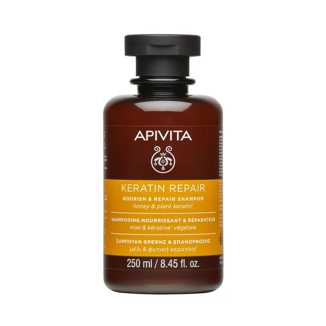 Питательный и восстанавливающий шампунь Apivita с растительным кератином и медом