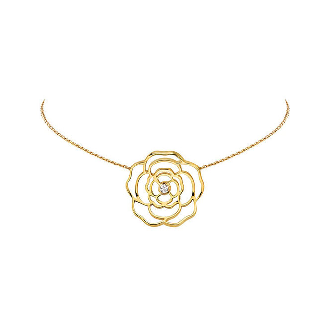 Necklace in 18K yellow gold and one center diamond