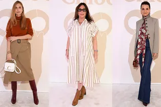 Алла Вербер, Жюльет Бинош и Миа Гот на показе Chloé