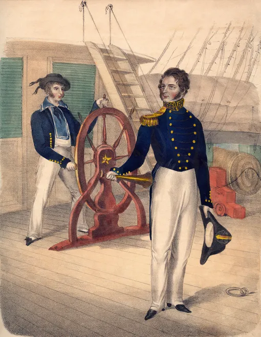 Моряк и офицер в расклешенных брюках, 1830-е