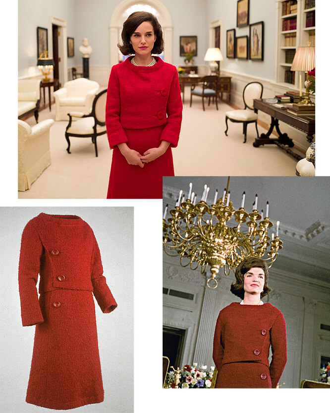 Красное платье Chez Ninon из шерстяного букле Жаклин Кеннеди надела во время съемок для телепрограммы CBS News в День Святого Валентина. Белый дом, 1962 год