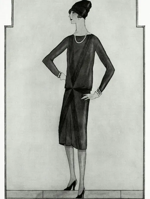 Эскиз маленького черного платья Chanel для журнала Vogue, 1926 год. Архив Bibliothèque nationale de France