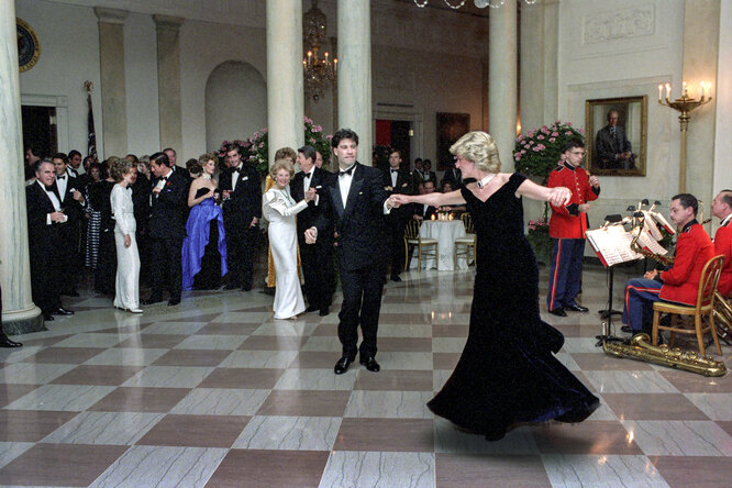 Джон Траволта и принцесса Диана в Белом доме, 1985