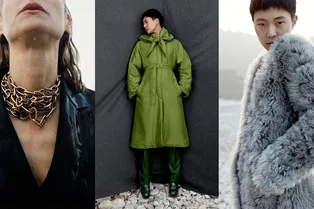 Пуховик цвета матчи, серая пушистая шуба и платья с садовыми цветами в новой коллекции Salvatore Ferragamo