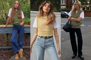 Вторая жизнь вязаного жилета: носите его с базовой футболкой