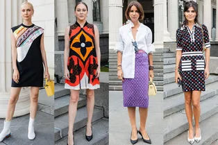 Аглая Тарасова, Ольга Карпуть и Наташа Гольденберг на показе Louis Vuitton в Пушкинском музее