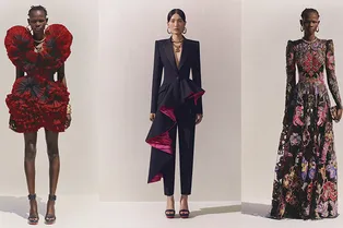 Платья-гвоздики, жакеты-корсеты и кейпы в коллекции Alexander McQueen