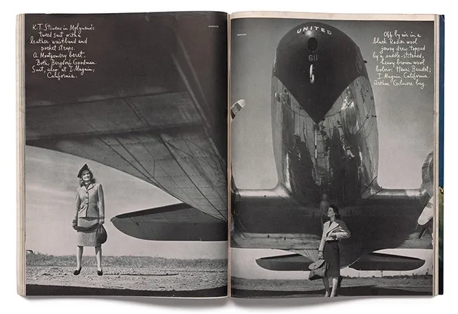 Актриса К.Т. Стивенс и ее партнер по кадру новейший реактивный самолет United Airlines, 1944 год