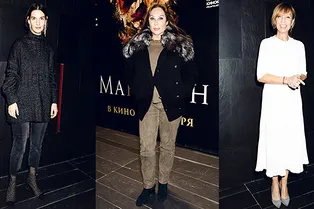 Алена Долецкая, Алла Вербер и Мари Коберидзе на премьере фильма «МакКуин»