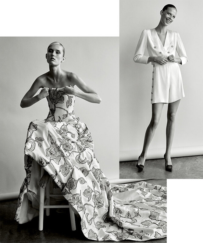 Модель в платье из свадебной коллекции Carolina Herrera весна-лето 2010 (слева) и образ из коллекции 1981 года (Фото: Джош Олин для книги «Carolina Herrera: 35 years of fashion», Rizzoli)