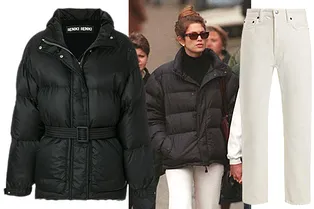 Белые джинсы и черный пуховик: любимое зимнее комбо